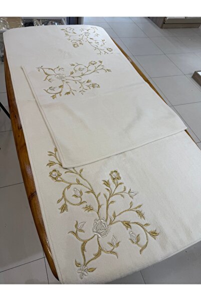 incisecrethome Maraş İşi̇ Gold Embroidered Cotton Carpet Mat Set 2 Pieces Spe...