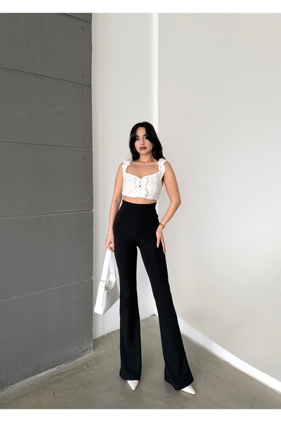 shaban Women's Black Color Spanish Leg High Waist Gathering Stretchy Plain Le...