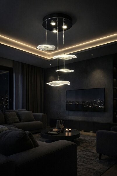 EROL AVİZE Silver Wave Dörtlü Modern Üç Renk Led Lüx Salon Avizesi