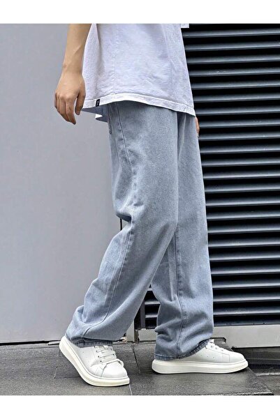 oraystore Men's Light Ice Washed Loose Fit Jean Trousers