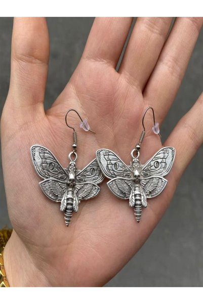 CemY Gothic Punk Death Moth Silver Earring Set