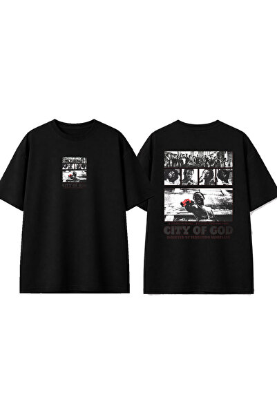 urbvn Μπλουζάκι City Of God με στάμπα σε μαύρο χρώμα και oversized γραμμή