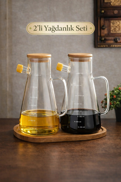 Tilbe Home Bambu Kapaklı Vakumlu Borosilikat 3'lü Set Cam Yağlık Sirkelik Sta...