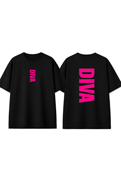 urbvn Tricou oversize negru cu imprimeu Pink Diva Design