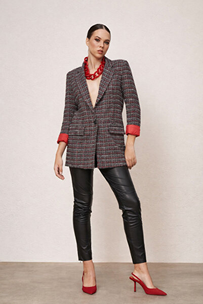 codemark Women's Black Multi-Colored Plaid Patterned Double-Breasted Jacket –...