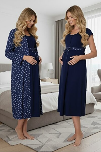 Lohusa Homewear Νέα σεζόν Σετ νυχτικών εγκυμοσύνης με κοντομάνικο βαμβακερό σ...