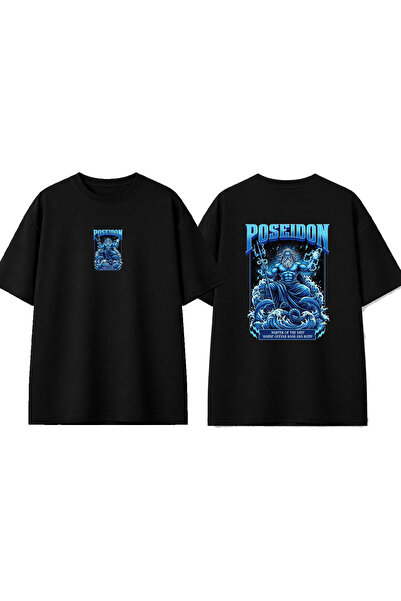 urbvn Tricou oversize negru cu imprimeu Blue Poseidon Design
