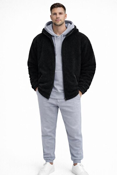 WENMİNG Men's 3 Threaded Sweatpants Set + Zippered Plush Jacket 3-Piece Combi...