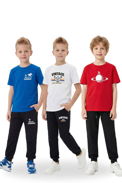 YA KO KİDS Boy's 3-Piece T-Shirt and Sweatpants Set – Seasonal Casual Combina...