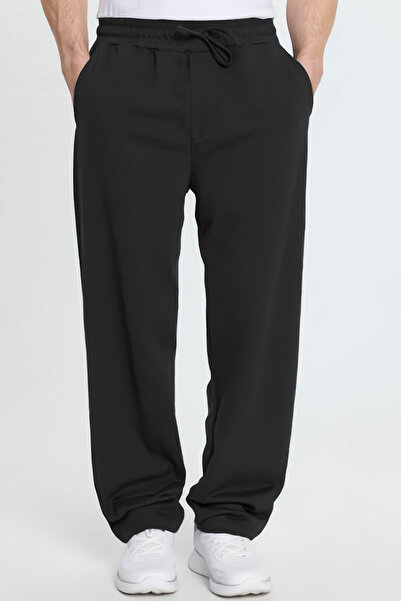 Tudors Men's Black Cotton Baggy Fit Comfortable Cut Knitted Sweatpants with L...