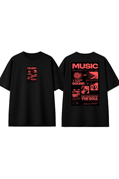 urbvn Music 2 Design Printed Black Oversize T-Shirt
