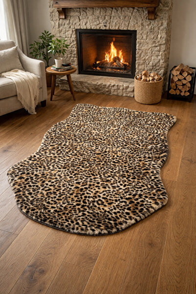 Halımax Leopard Patterned Washable Non-Slip Post-Cut Carpet Machine Washable ...