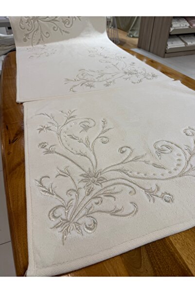 incisecrethome Mat Set Silver Embroidered Cotton Carpet Mat 70X120 Square