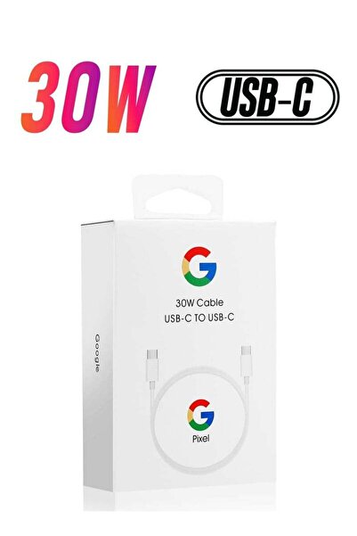 Google كابل شحن ومزامنة فائق السرعة USB-C إلى USB-C بقوة 30 واط، أبيض، متوافق...