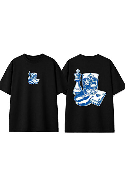 urbvn Tricou oversize negru cu imprimeu Ice Chess Design