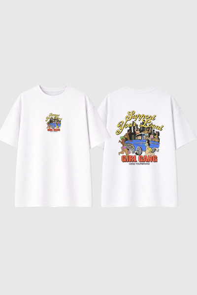urbvn Support Girl Gang Design Printed White Oversize T-Shirt