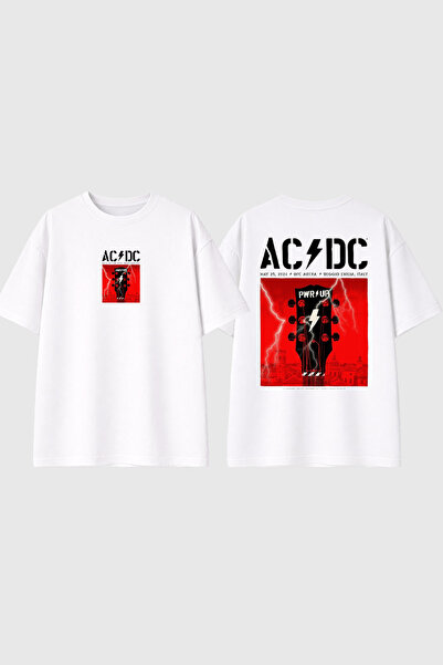 urbvn Acdc Tour Design Printed White Oversize T-Shirt