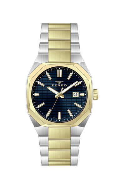 FERRO Yellow and Silver Steel Cord Men's Wristwatch Fm43035A-D3 All Functions...