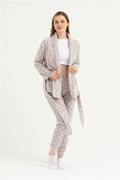 OBJE Women's Gray Polka Dot Banded Fleece Pajama Bottoms