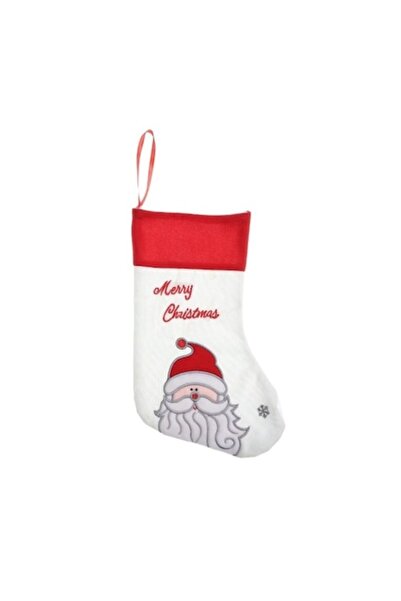Avaleea Gift Sock, White, Santa Claus Print, Size 16x30 cm