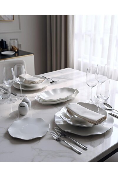 Güral Porselen Nesrin 54 Parça Gümüş Fileli Yemek Takımı