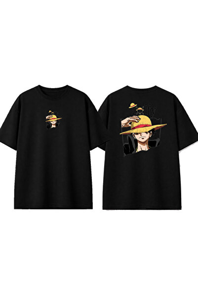 urbvn Anime Loffy Design Printed Black Oversize T-Shirt