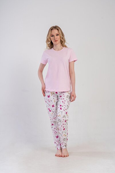 OBJE Women's Pink Short Sleeve Pajama Set