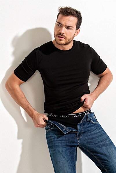 OBJE Men's Black Crew Neck Half Sleeve T-Shirt