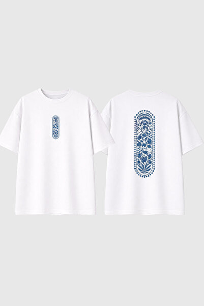 urbvn Tricou supradimensionat alb cu imprimeu etnic 3 Design