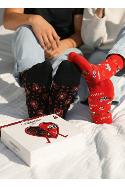 CARNAVAL SOCKS Sevgililer Günü 2’li Çorap Seti Kutulu – Kadın Erkek Unisex Ro...