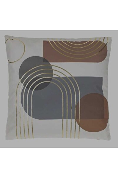 OEM Ecru Cushion with Abstract Gold Foil Stripes Pattern 43x43cm