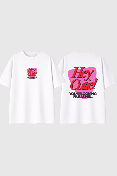 urbvn Μπλουζάκι Hey Cutie με στάμπα σχεδίου, λευκό, oversized