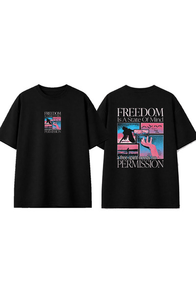 urbvn Tricou oversize negru cu imprimeu Free Mind Design