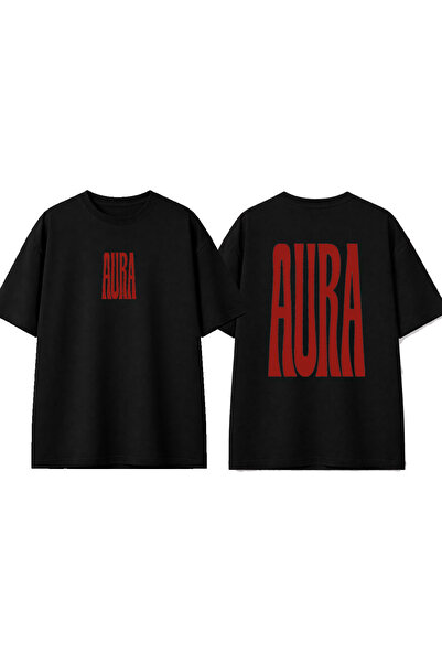 urbvn Tricou negru oversize cu imprimeu Aura Design