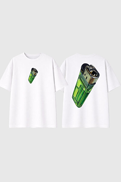 urbvn Бяла овърсайз тениска с щампа  "Lighter Design "