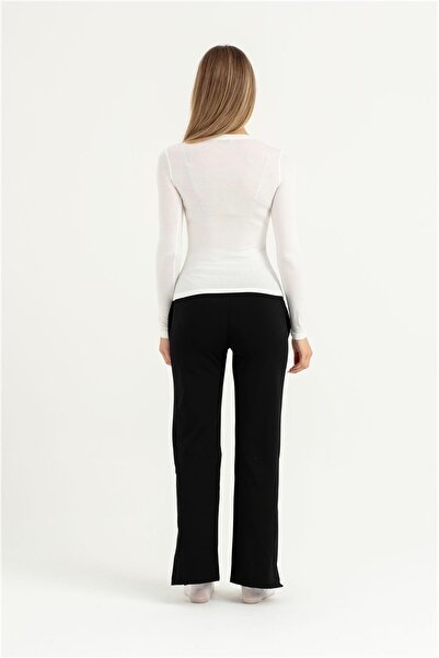 OBJE Women's Black Viscose Long Sleeve V-Neck Body