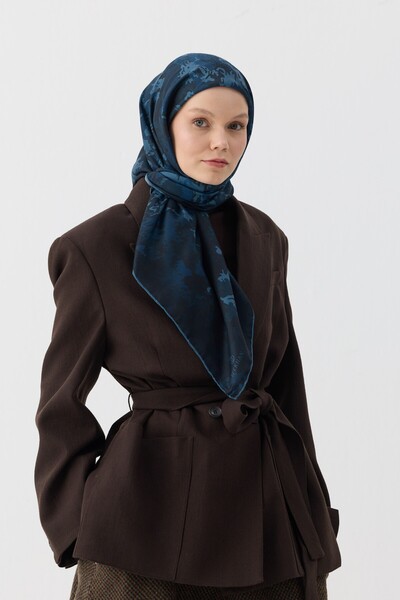 İpekhan Winter Bloom Soft Scarf 1246 Petrol Blue
