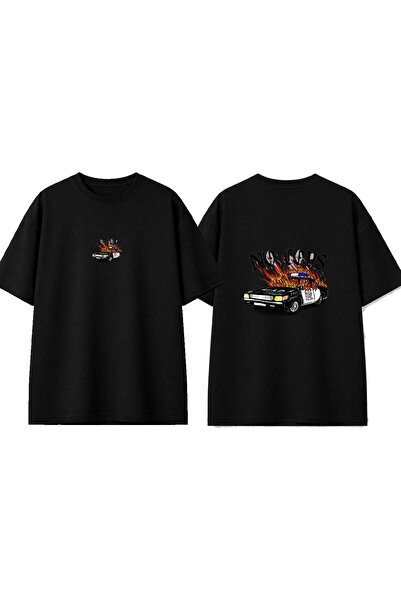 urbvn No Cops Design Printed Black Oversize T-Shirt
