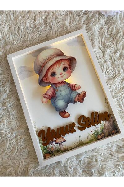 Sevdalı işler Led ışıklı çerçeve pano bebek odası kapı süsü isimlik