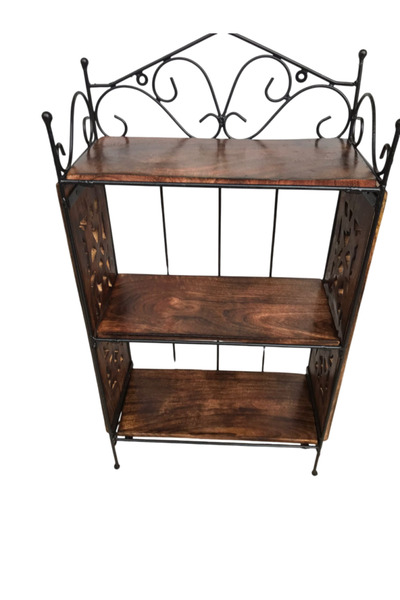 Otantik Çarşı Ahşap Ferforje Duvar Rafı 32x14x59 cm.