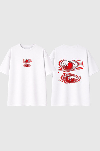 urbvn Tricou oversize alb cu imprimeu Red Eyes Design