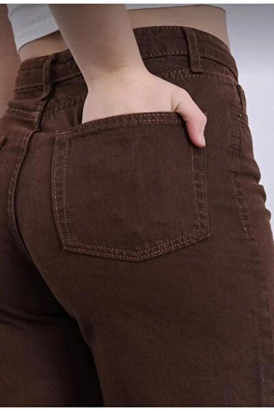 MRİABE Pantaloni maro cu talie înaltă, croială dreaptă și picior larg