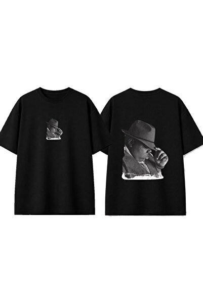 urbvn Man with Hat Design Printed Black Oversize T-Shirt
