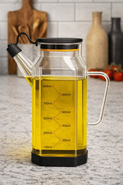Jenisa Transparent Glass 800 ml Oil Pot Jug with Non-Spill & Non-Slip Silicon...