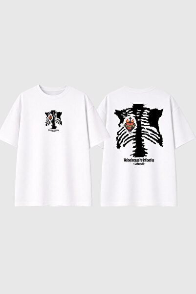 urbvn Tricou supradimensionat alb cu imprimeu Loved Us Design