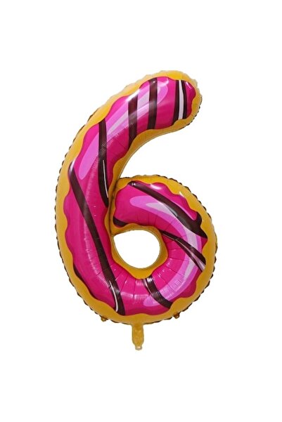 Avaleea Balon folie metalică, număr 6, imprimeu gogoașă, temă ziua de naștere