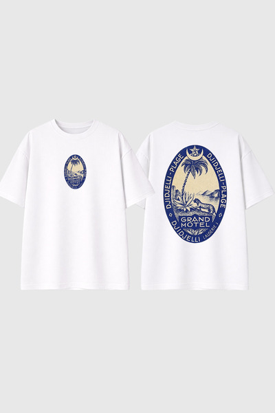 urbvn Grand Hotel Design Printed White Oversize t Shirt