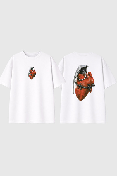 urbvn Heart Bomb Design Printed White Oversize T-Shirt