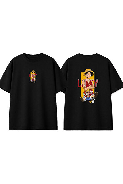 urbvn تي شيرت أسود كبير الحجم مطبوع بتصميم لوفي