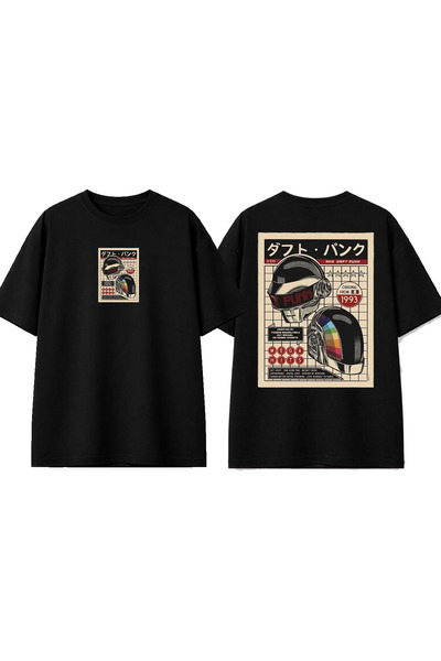 urbvn Daft Punk 2 Tasarım Baskılı Siyah Oversize T-shirt